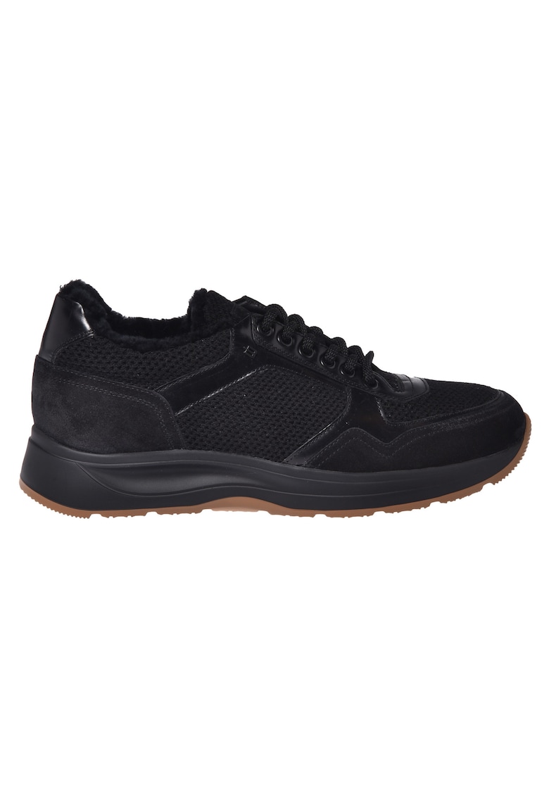 Pantofi sport de piele intoarsa si lana - Negru