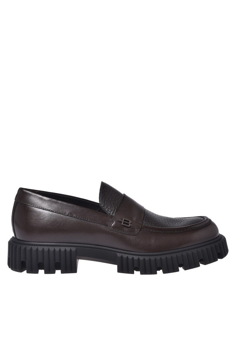 Pantofi loafer din piele cu varf rotund - Maro inchis