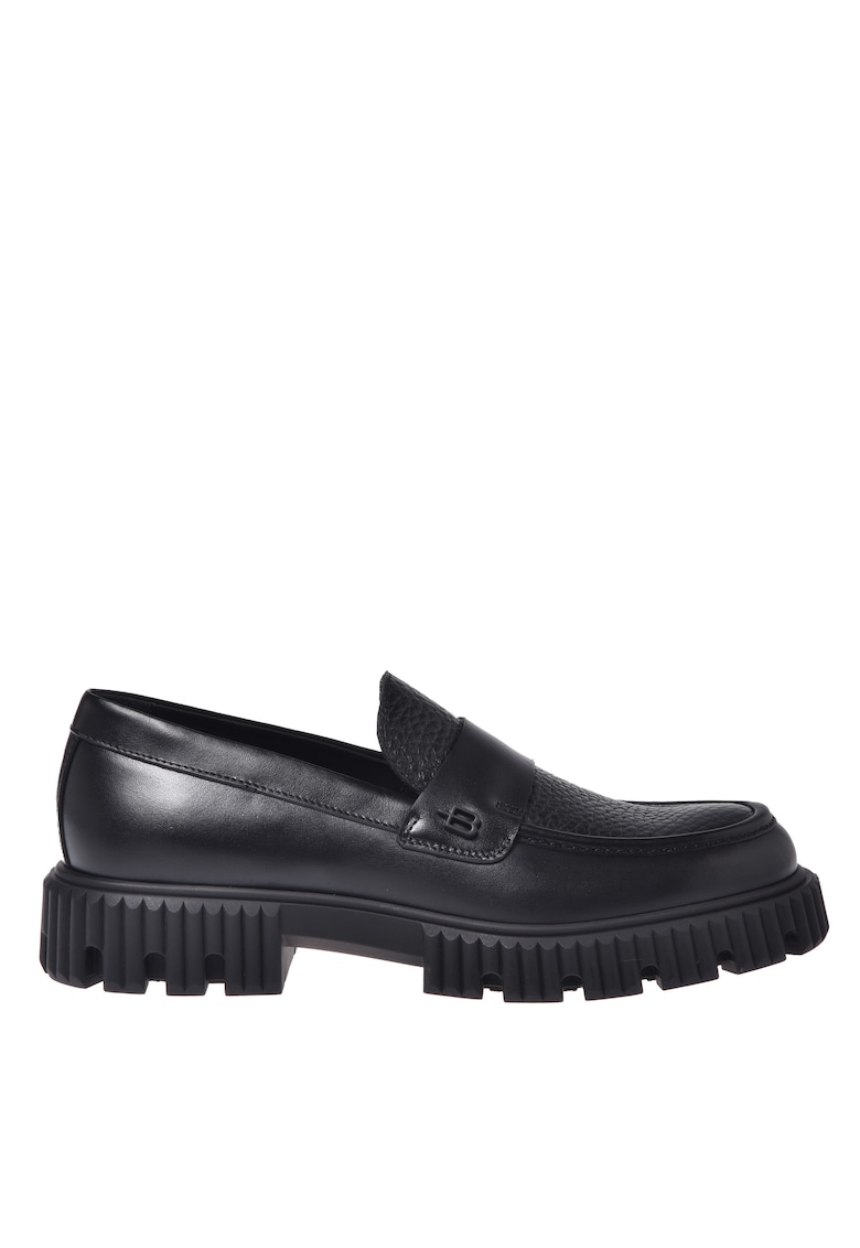Pantofi loafer din piele cu model uni - Negru