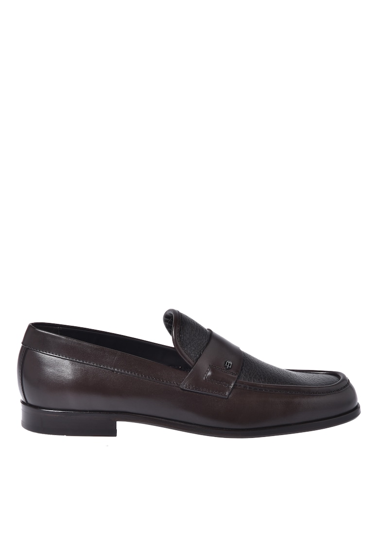 Pantofi loafer de piele cu varf ascutit - Maro inchis