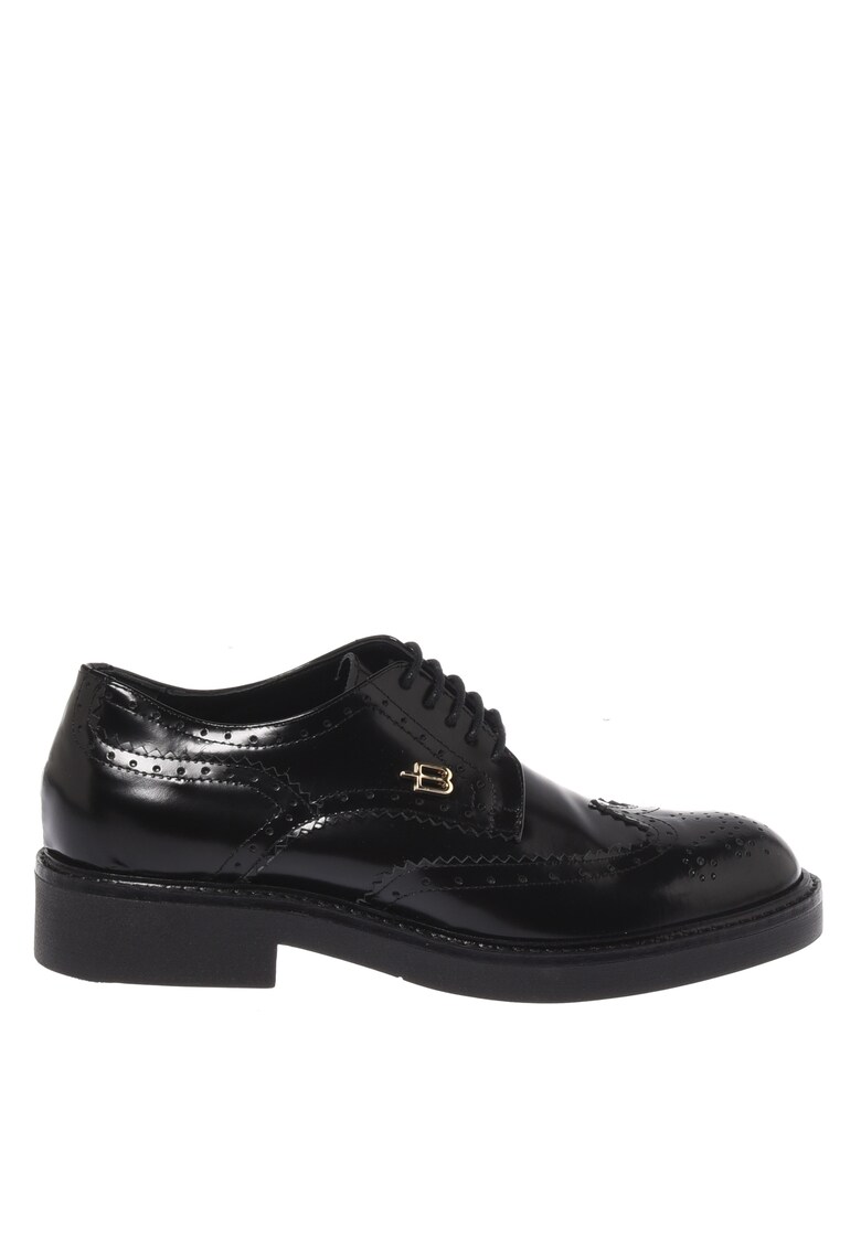 Pantofi de piele cu perforatii - Negru
