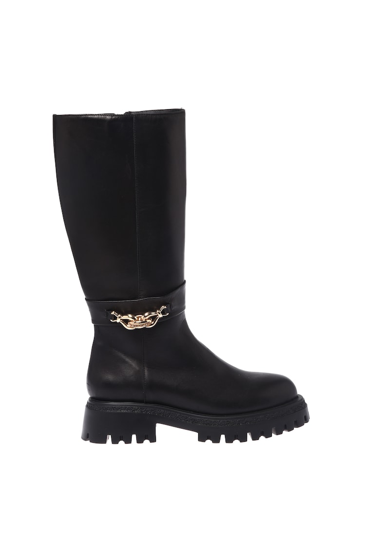 Cizme lungi pana la genunchi de piele cu bareta decorativa