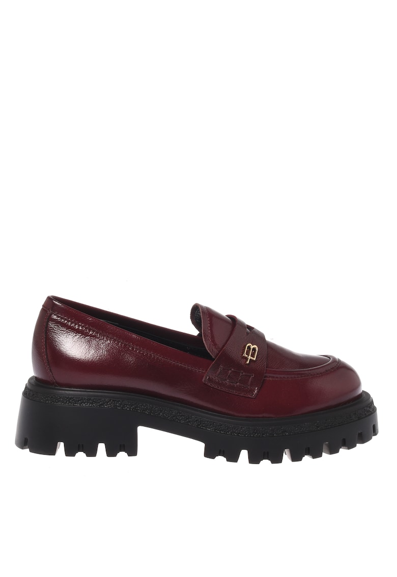 Pantofi loafer de piele cu toc masiv - Visiniu