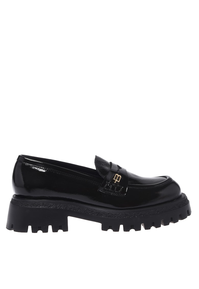 Pantofi loafer de piele lacuita cu toc masiv