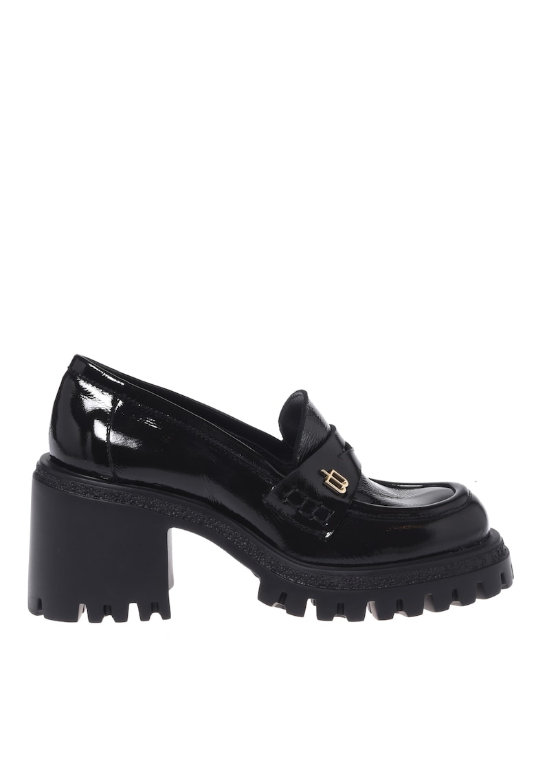 Pantofi loafer din piele lacuita cu toc masiv
