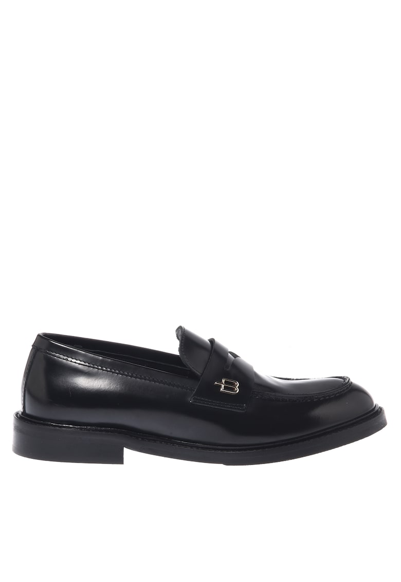 Pantofi loafer din piele cu logo metalic - Negru