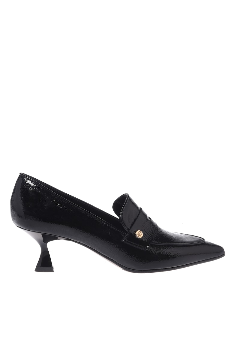 Pantofi loafer din piele lacuita cu toc kitten - Negru