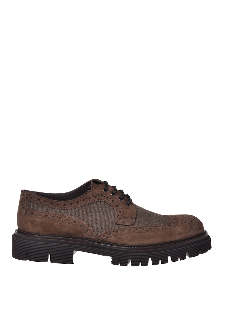 Pantofi brogue din piele intoarsa si bumbac - Maro