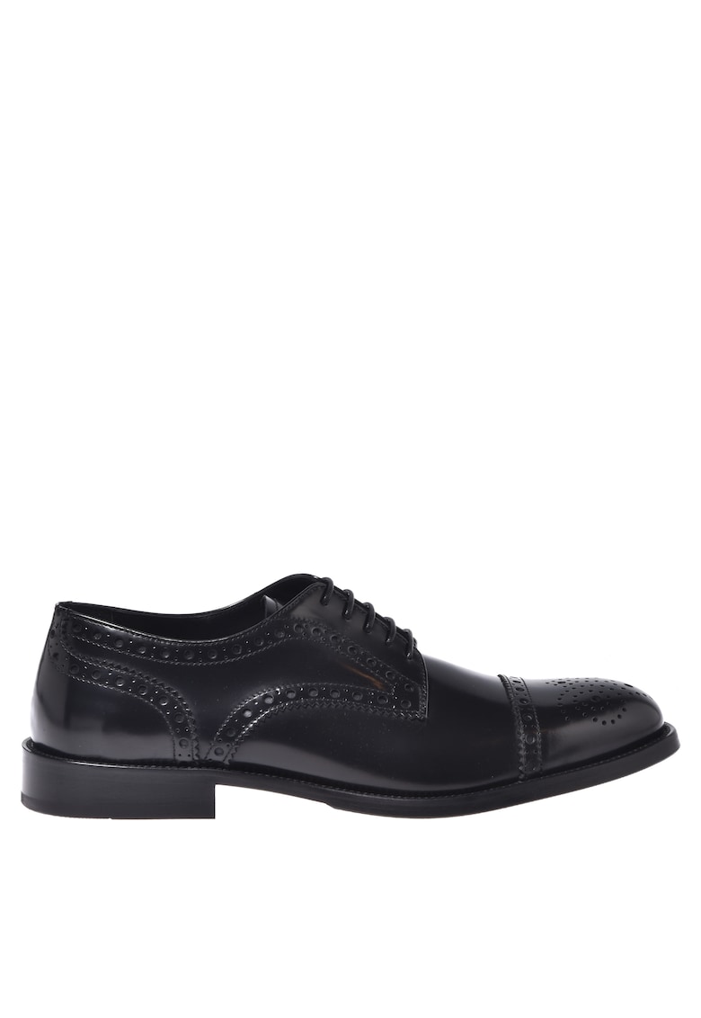 Pantofi derby din piele cu design perforat - Negru