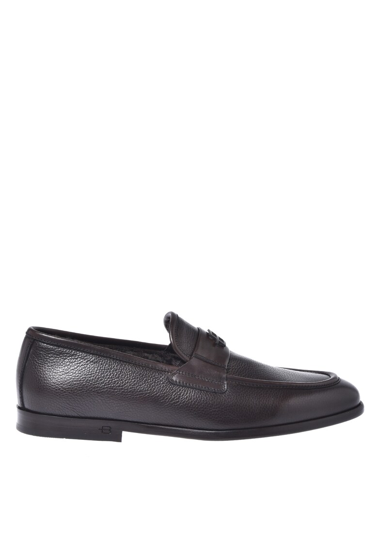 Pantofi loafer din piele cu aspect texturat - Maro inchis