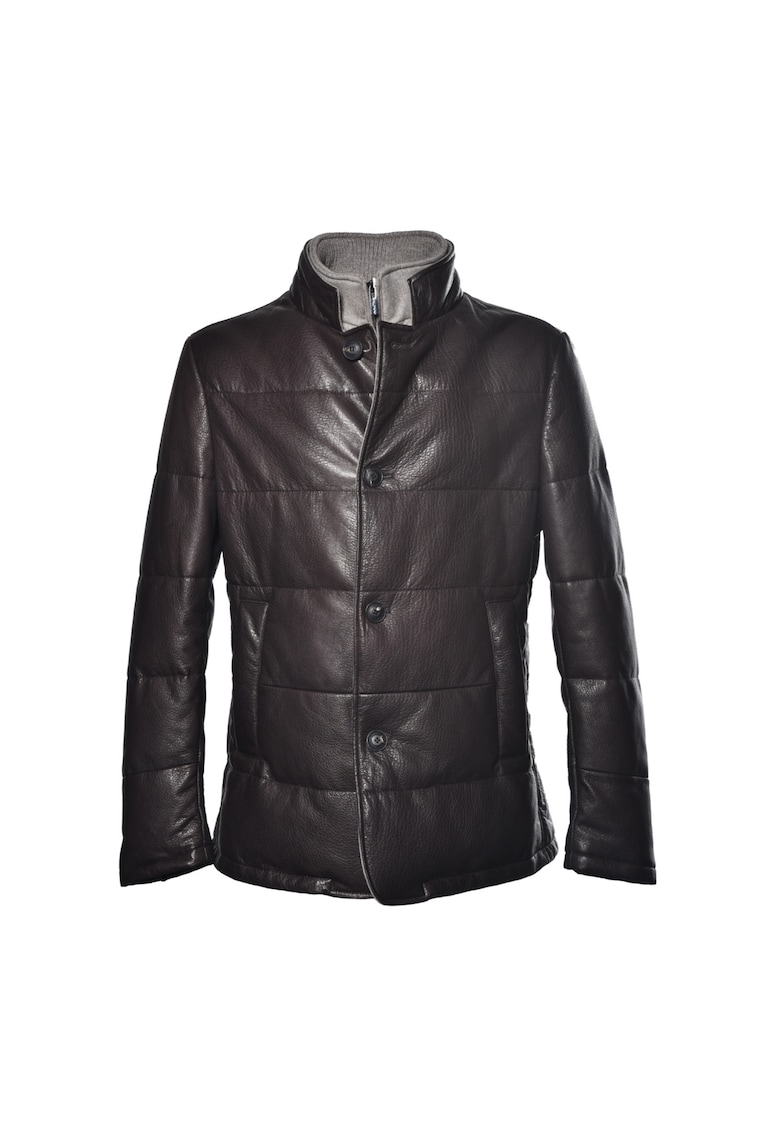 Jacheta din piele cu nasturi si guler mediu