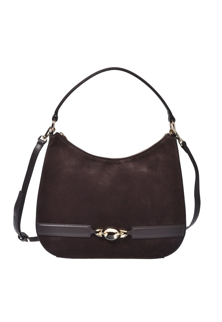 Geanta din piele intoarsa cu bareta de umar si fermoar