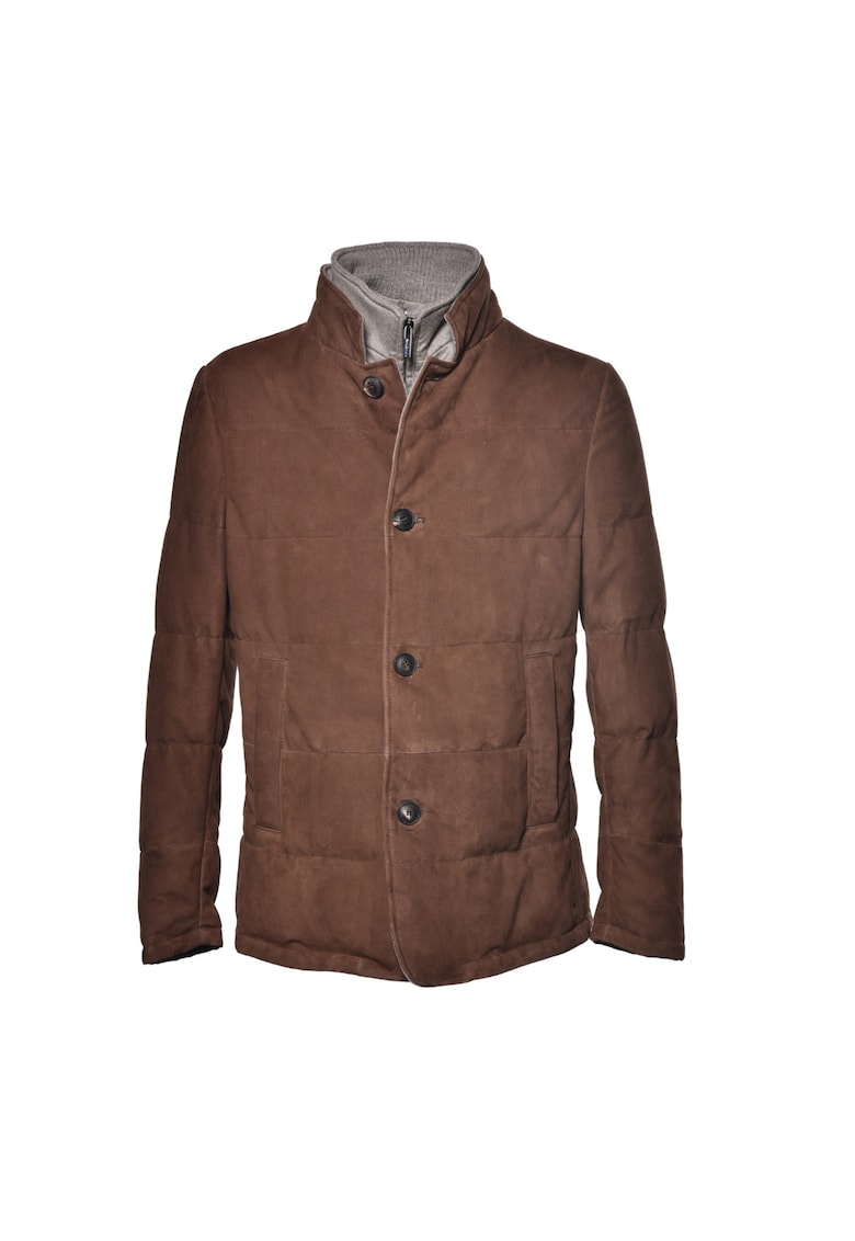 Jacheta din piele intoarsa cu buzunare laterale