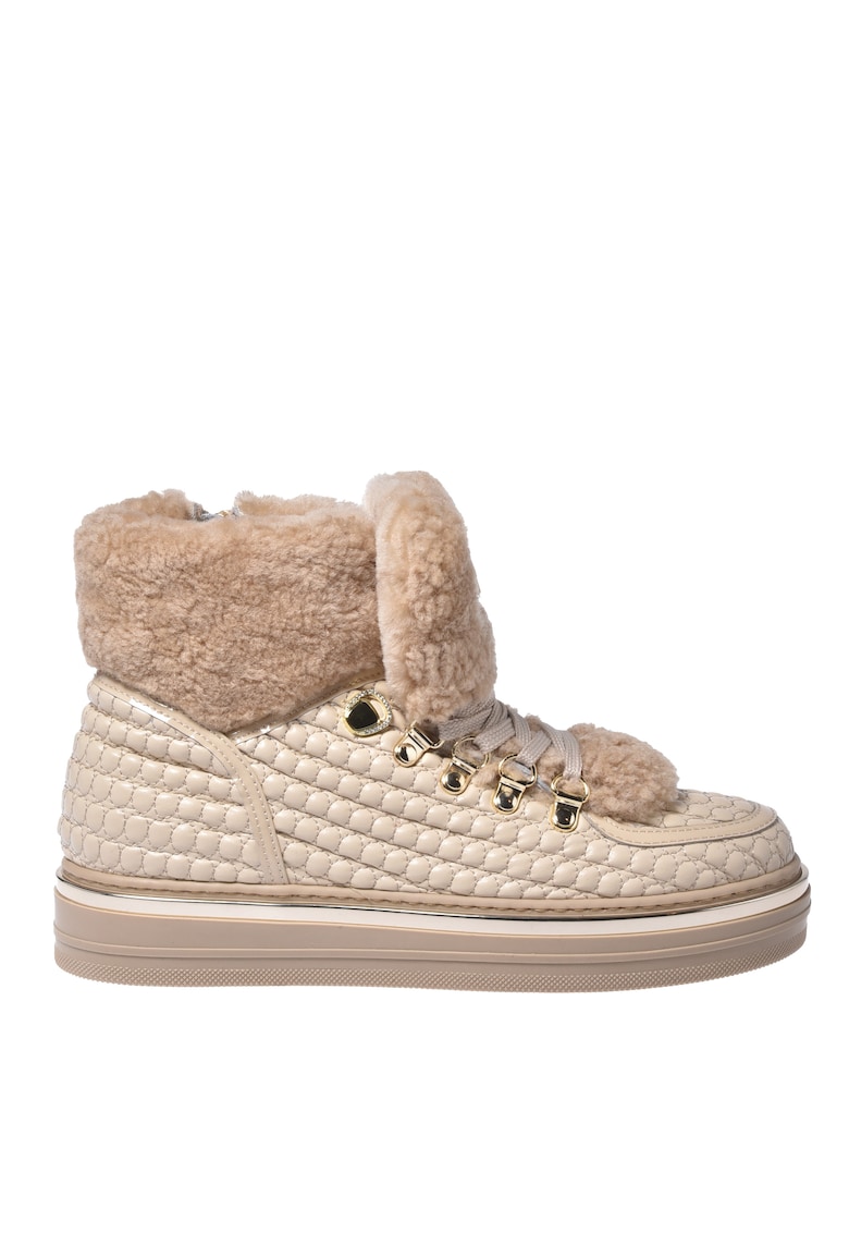 Pantofi sport flatform din piele - Crem