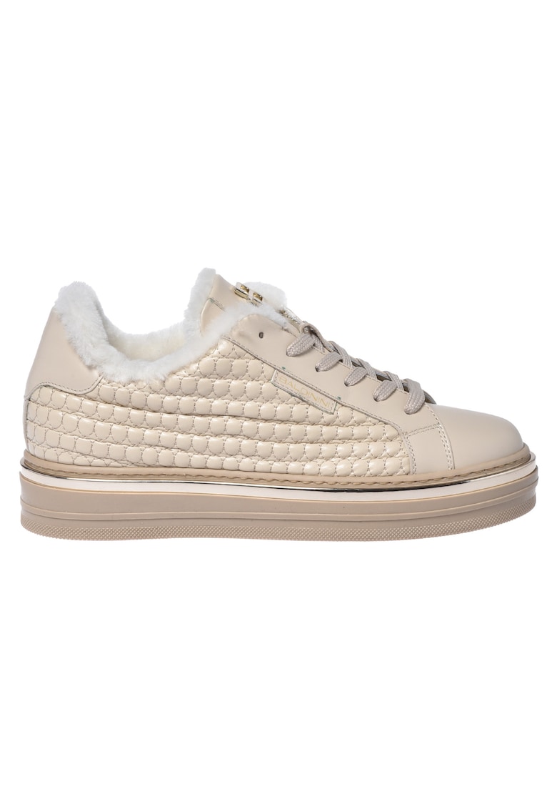 Pantofi sport flatform din piele - Crem