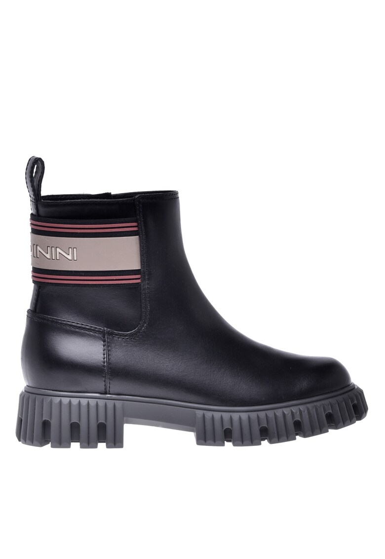 Ghete din piele cu logo - Negru