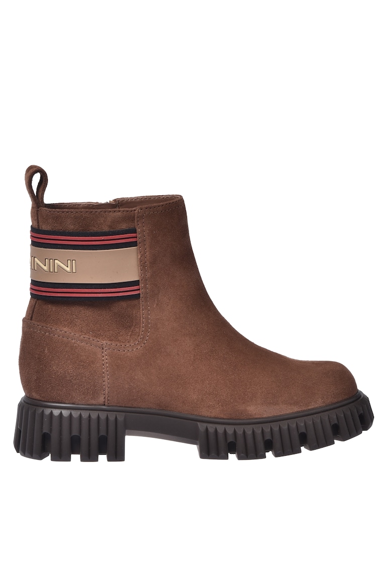 Ghete din piele intoarsa cu logo - Maro taupe