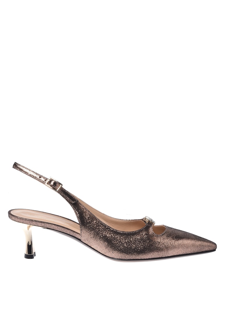 Pantofi slingback din piele intoarsa cu aspect metalizat