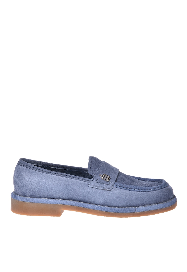 Pantofi loafer din piele intoarsa cu aplicatie monograma metalica