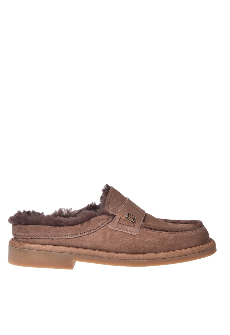 Saboti din piele intoarsa cu captuseala din blana de miel