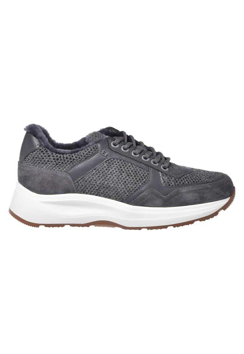 Pantofi sport dim piele intoarsa si material textil cu captuseala din blana de miel - Gri