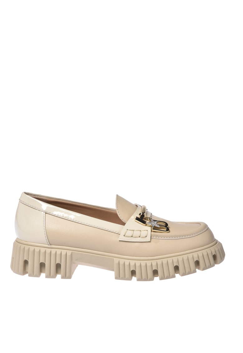 Pantofi loafer din piele cu accesoriu monograma metalica