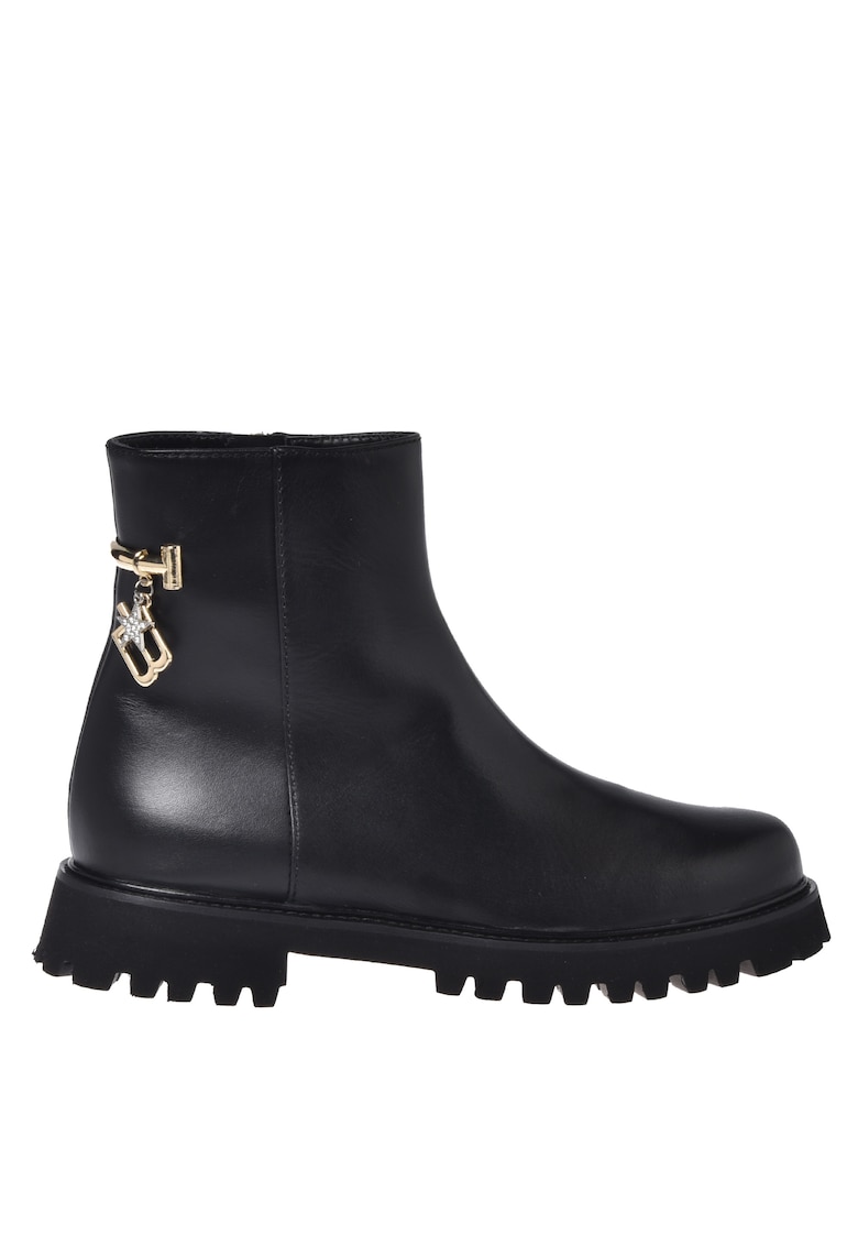 Baldinini Ghete din piele cu accesoriu monograma metalica - Negru