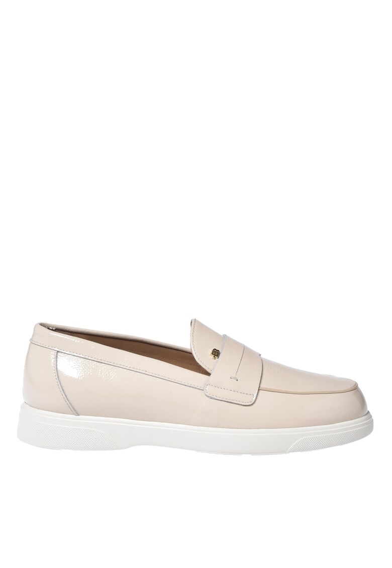 Pantofi loafer din piele cu model uni - Alb fildes