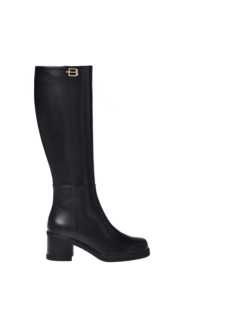 Cizme lungi din piele cu toc masiv