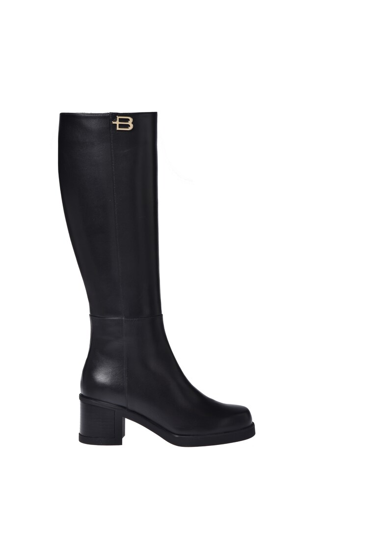 Cizme lungi din piele cu toc masiv