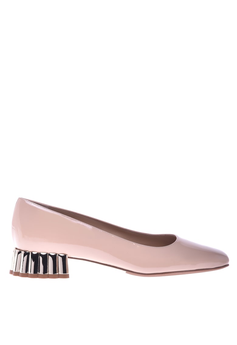 Pantofi din piele lacuita cu varf patrat si toc masiv