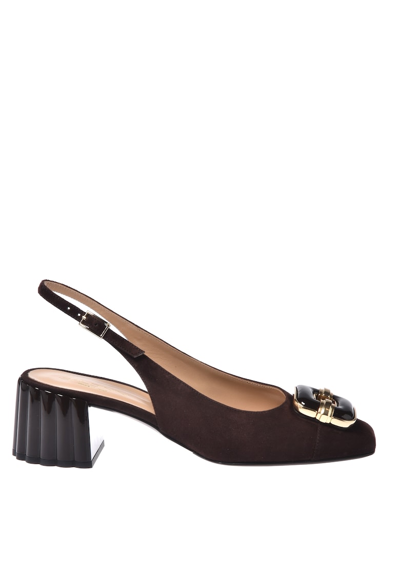 Pantofi slingback din piele intoarsa cu catarama