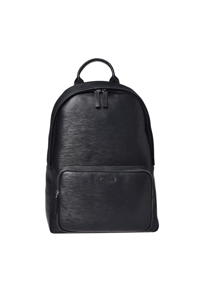 Rucsac din piele cu buzunar frontal - Negru