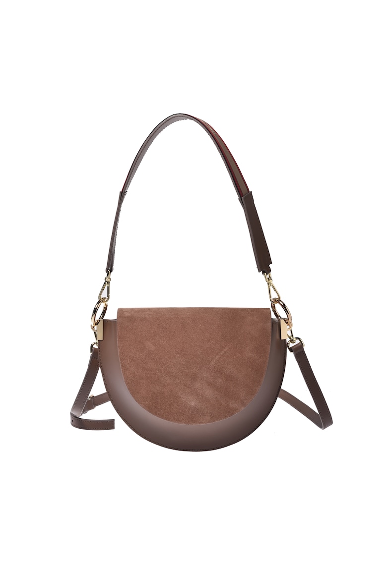 Geanta crossbody din piele cu garnitura din piele intoarsa