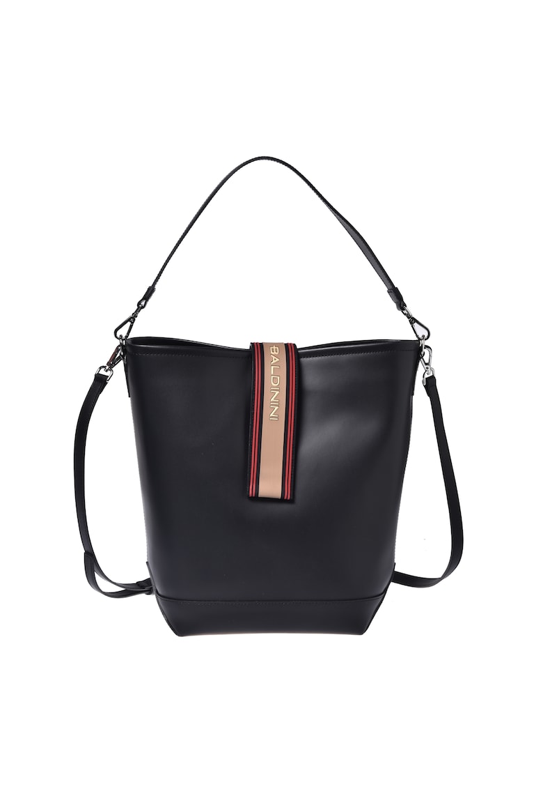 Geanta din piele cu bareta de umar - Negru