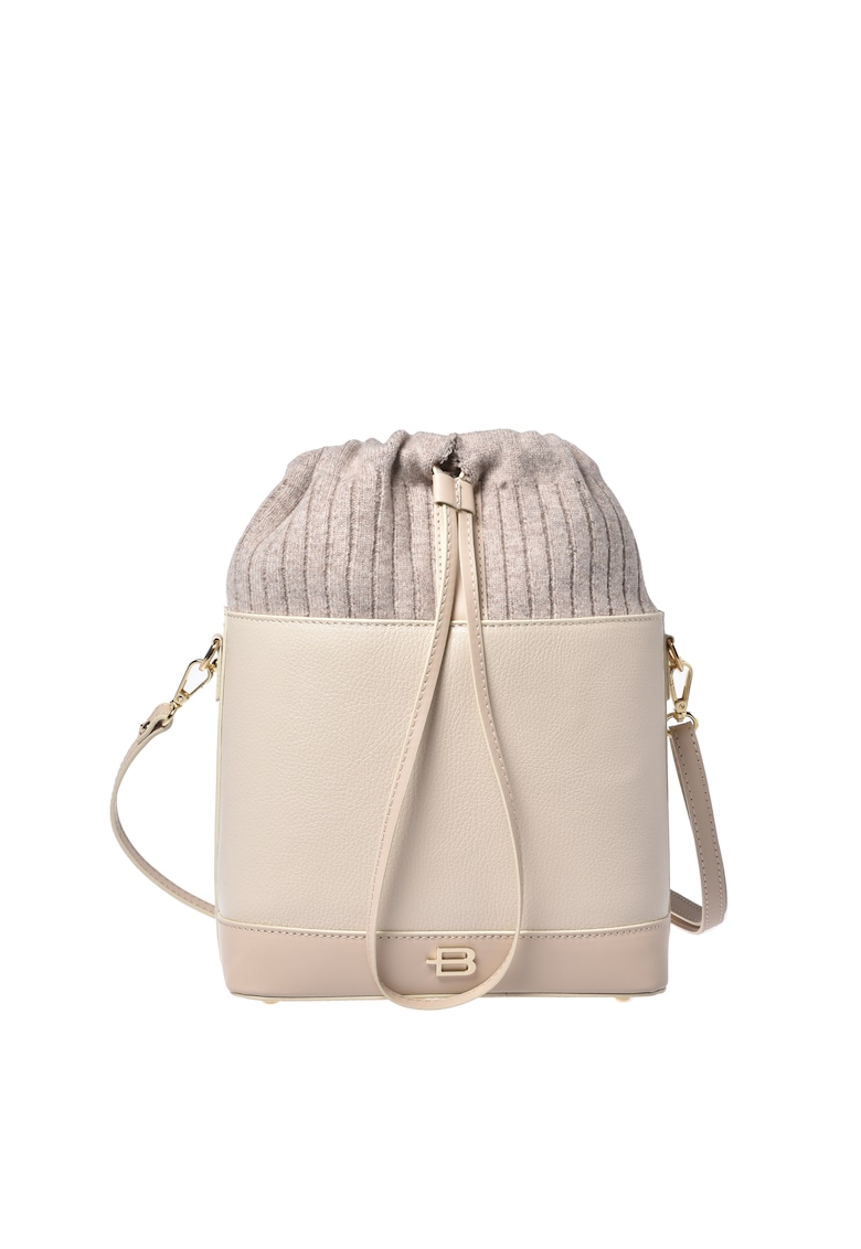 Geanta bucket din piele cu garnitura din material textil