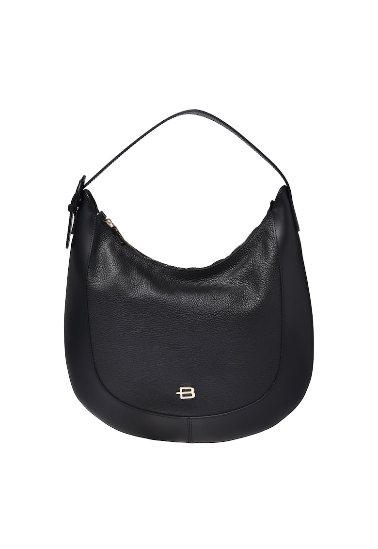 Geanta din piele cu bareta de umar - Negru