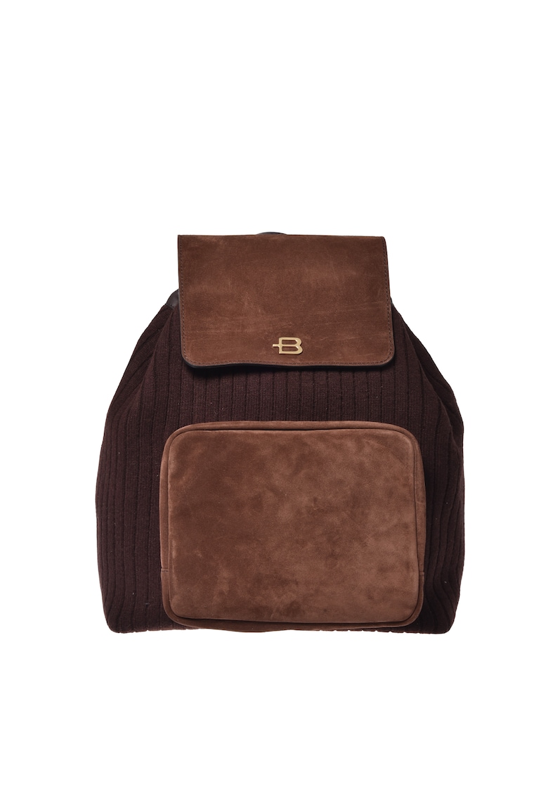 Rucsac din piele intoarsa cu insertii din material textil