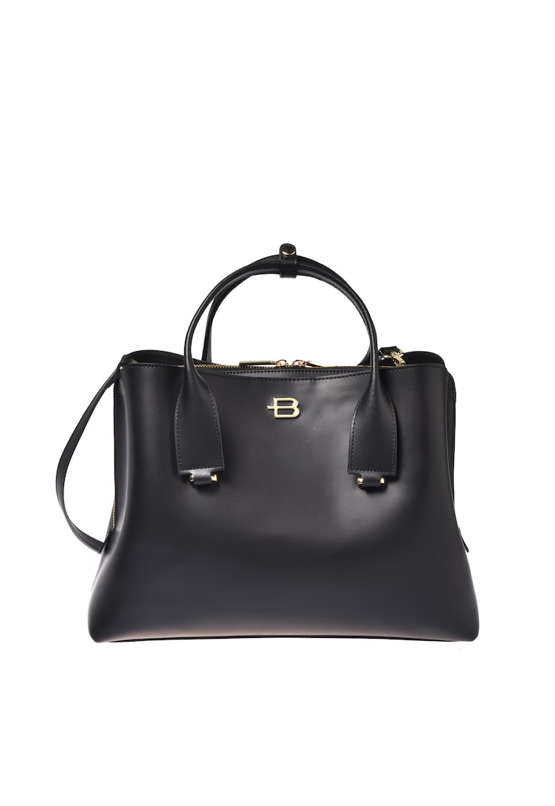 Geanta din piele cu maner si detaliu cu logo metalic