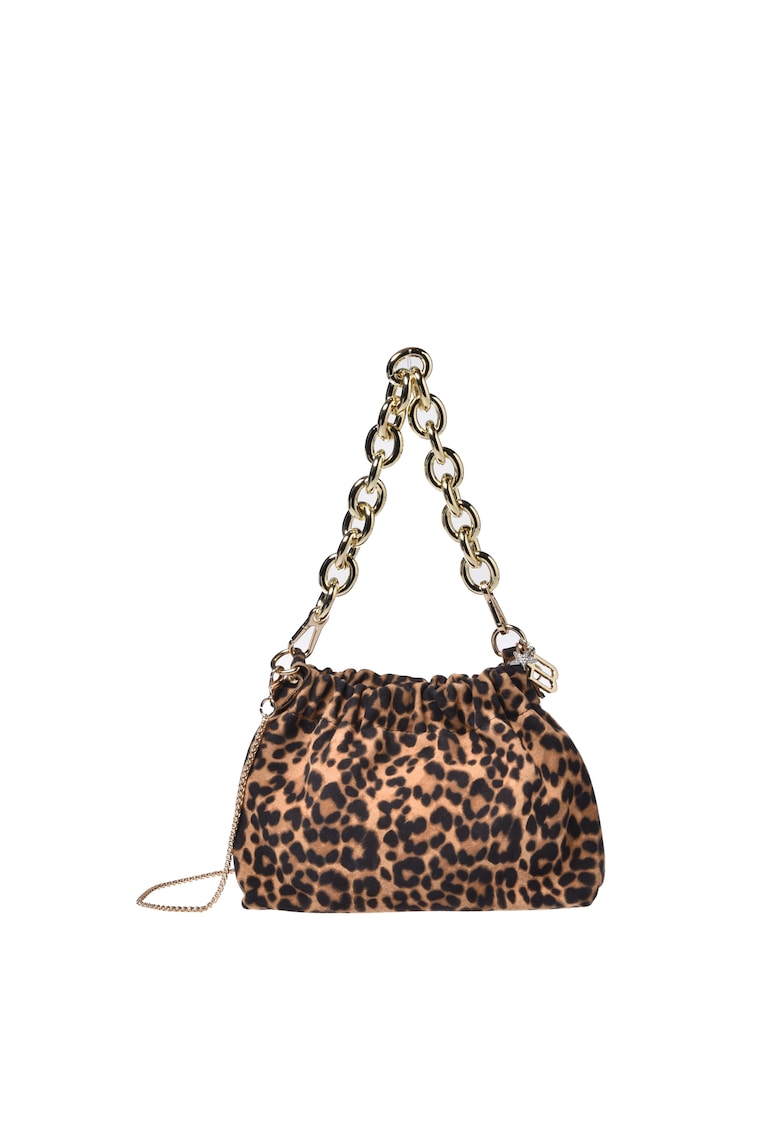 Geanta din piele intoarsa cu bareta de umar si model animal print