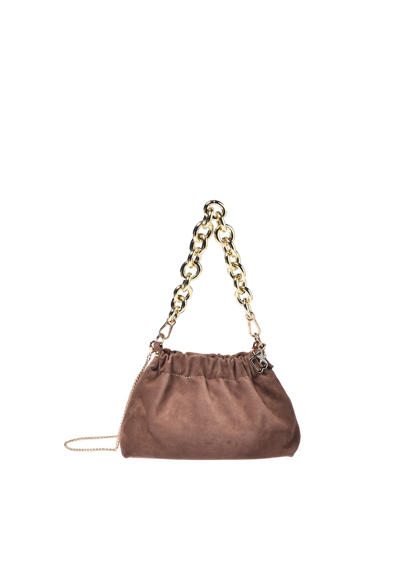 Geanta din piele intoarsa cu bareta de umar din lant