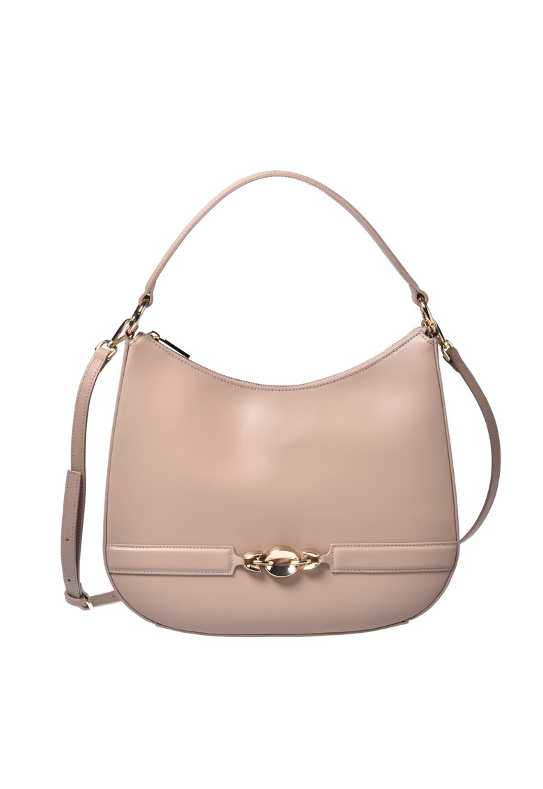 Geanta din piele cu bareta de umar detasabila - Crem