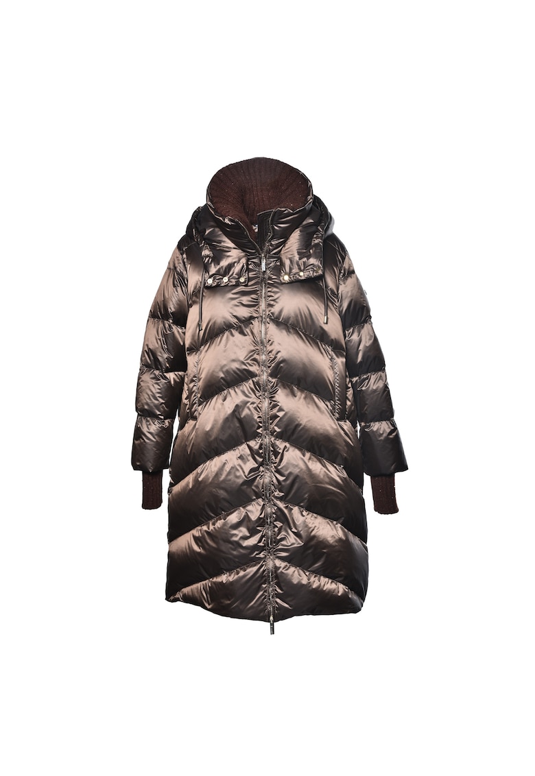 Geaca lunga cu umplutura de puf si mansete striate