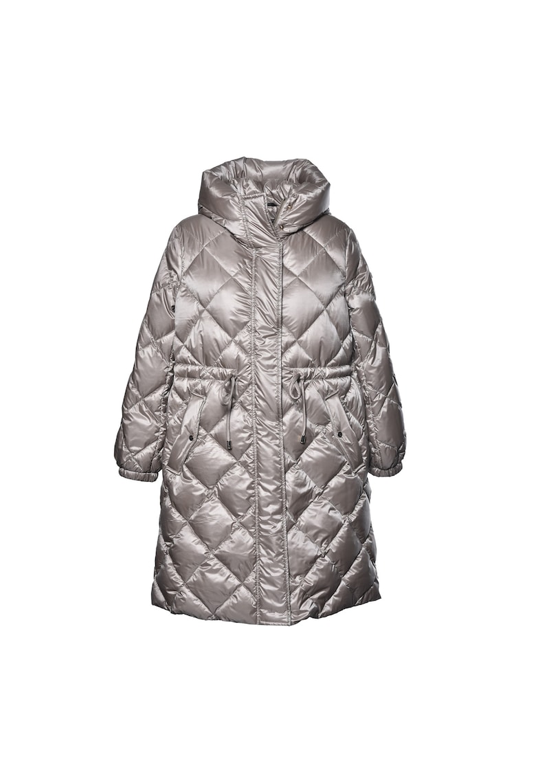 Geaca lunga cu umplutura de puf si aspect metalizat
