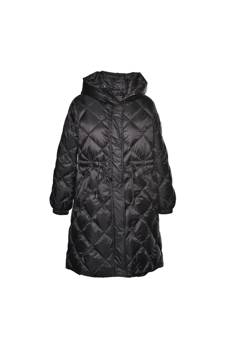 Geaca lunga cu umplutura de puf si talie ajustabila - Negru