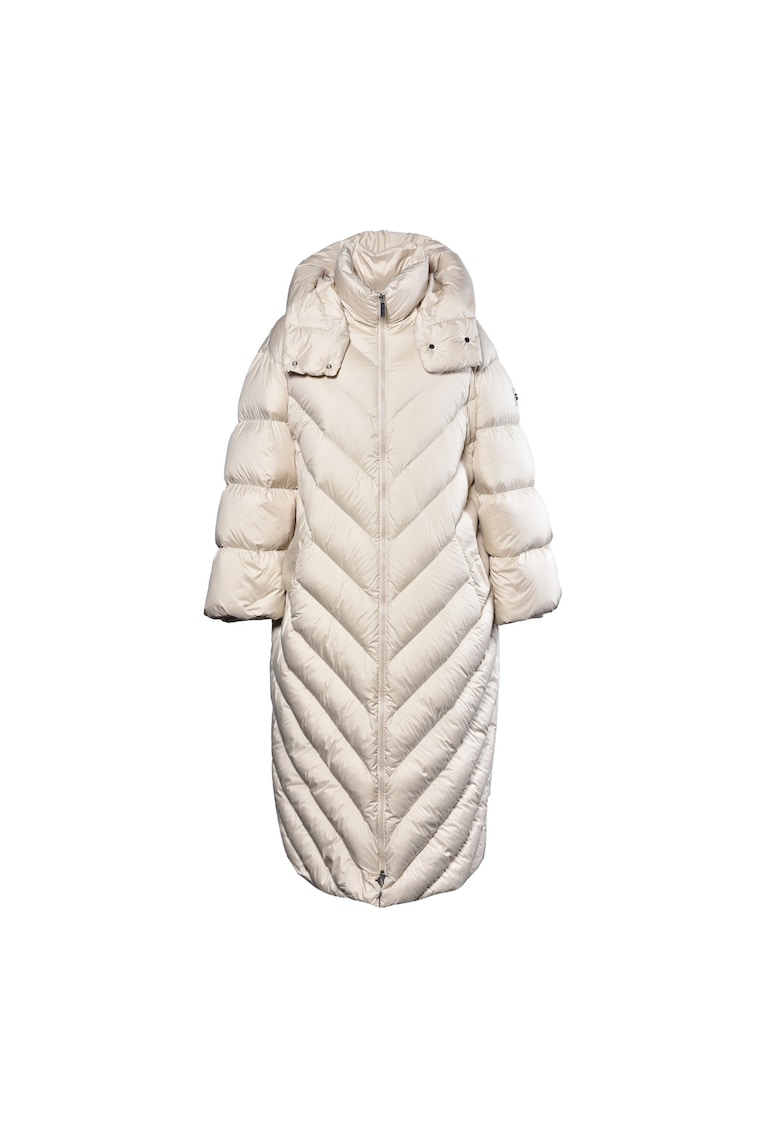 Geaca lunga cu umplutura de puf si gluga