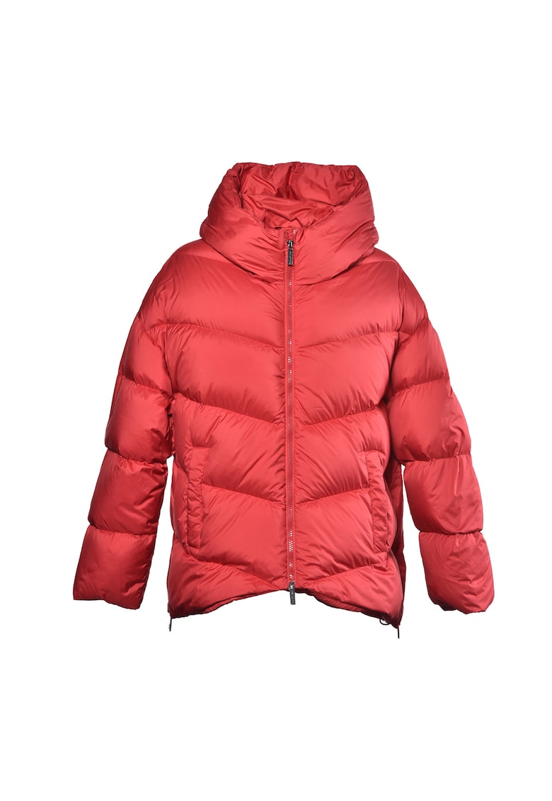 Geaca lunga cu umplutura de puf si slituri laterale cu fermoar