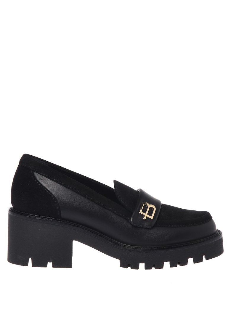 Pantofi loafer din piele si piele intoarsa