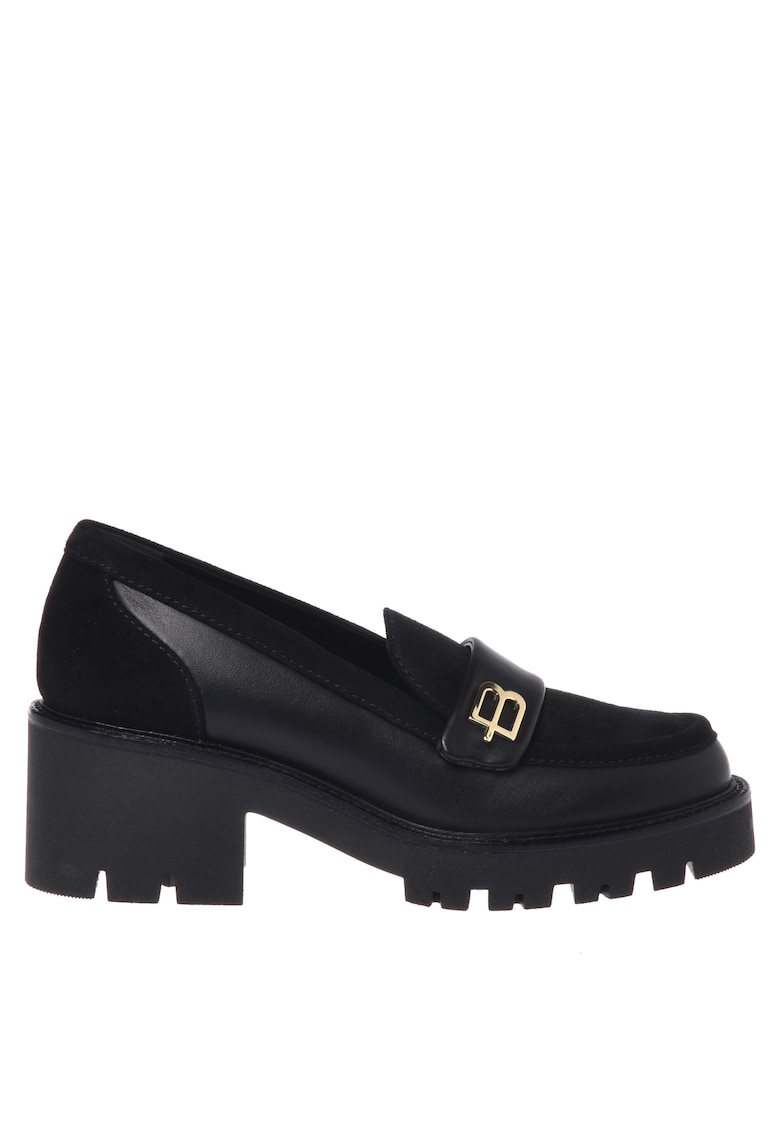 Pantofi loafer din piele si piele intoarsa