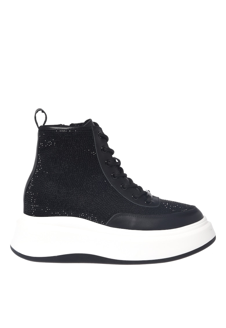 Pantofi sport din piele si piele intoarsa cu strasuri